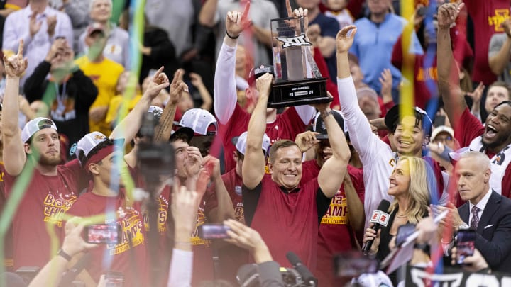 Iowa State celebrates its 2023-24 Big 12 Tournament title