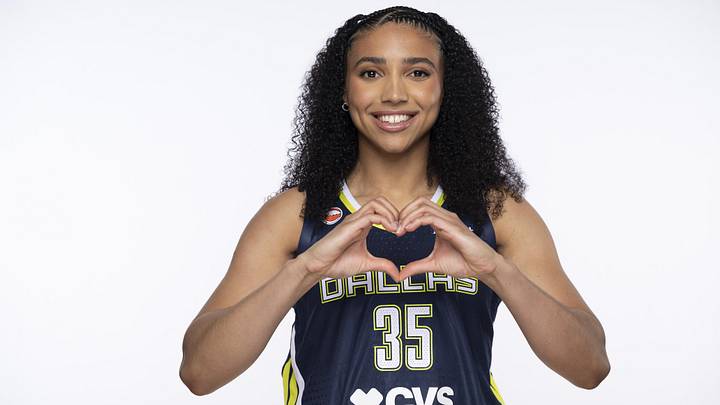 Apr 27, 2026; Arlington, TX, USA;  Dallas Wings guard Azzi Fudd (35) poses for a photo during the 2026 Dallas Wings media day at College Park Center. Mandatory Credit: Jerome Miron-Imagn Images
