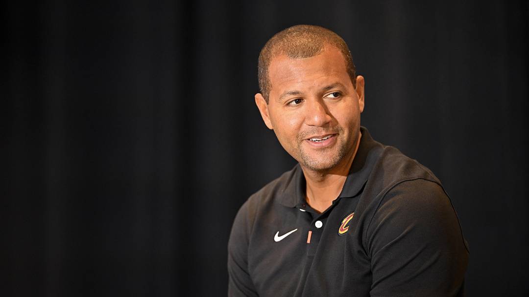 Sep 14, 2022; Cleveland, OH, USA; Cleveland Cavaliers president of basketball operations Koby Altman during an introductory press conference at Rocket Mortgage FieldHouse. Mandatory Credit: David Richard-Imagn Images Sep 14, 2022; Cleveland, OH, USA; Cleveland Cavaliers president of basketball operations Koby Altman during an introductory press conference at Rocket Mortgage FieldHouse. Mandatory Credit: David Richard-Imagn Images