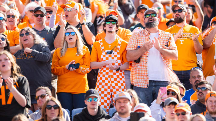 Jan 1, 2024; Orlando, FL, USA; Tennessee Volunteer fans before kickoff against Iowa Hawkeyes at Camping World Stadium. Mandatory Credit: Jeremy Reper-USA TODAY Sports