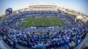 Nov 8, 2025; Fort Worth, Texas, USA; A view of the stadium and the field and the fans during the game between the TCU Horned Frogs and the Iowa State Cyclones at Amon G. Carter Stadium. Mandatory Credit: Jerome Miron-Imagn Images