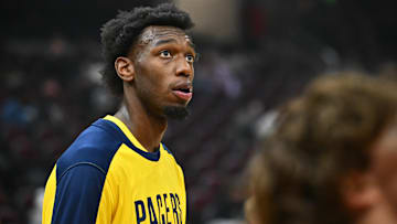 Indiana Pacers center James Wiseman (13) before a game against the Cleveland Cavaliers.