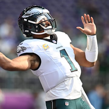 Philadelphia Eagles quarterback Jalen Hurts is a solid prop target in Week 10.