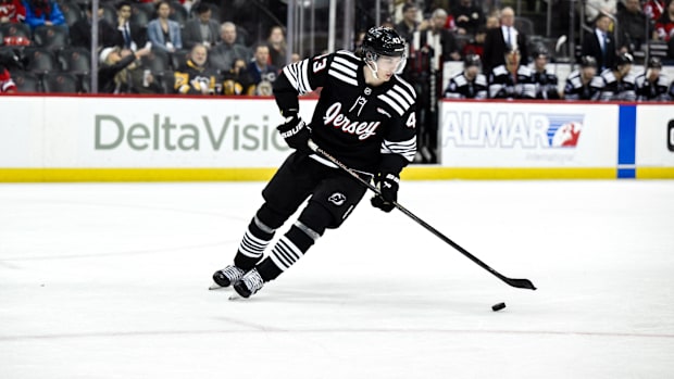 Hockey player in black uniform
