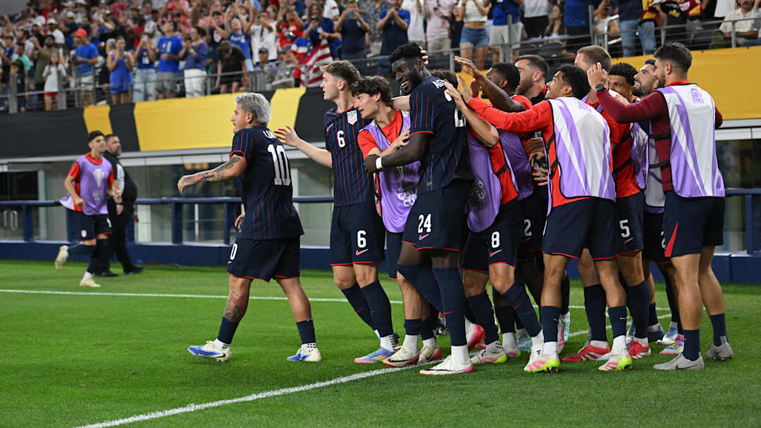The USMNT celebrates Patrick Agyemang's game-winning goal against Haiti during the group stage of the 2025 Gold Cup.