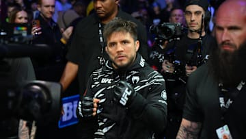 Henry Cejudo is introduced prior to fighting Song Yadong in the bantamweight bout at UFC Fight Night. 