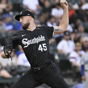 Chicago White Sox pitcher Garrett Crochet (45) delivers against the Los Angeles Dodgers during the first inning at Guaranteed Rate Field on June 24.