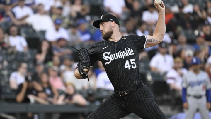 Chicago White Sox pitcher Garrett Crochet (45) delivers against the Los Angeles Dodgers during the first inning at Guaranteed Rate Field on June 24.