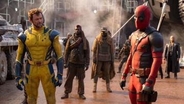 (L-R): Hugh Jackman as Wolverine/Logan and Ryan Reynolds as Deadpool/Wade Wilson in 20th Century Studios/Marvel Studios' DEADPOOL & WOLVERINE. Photo by Jay Maidment. © 2024 20th Century Studios / © and ™ 2024 MARVEL.