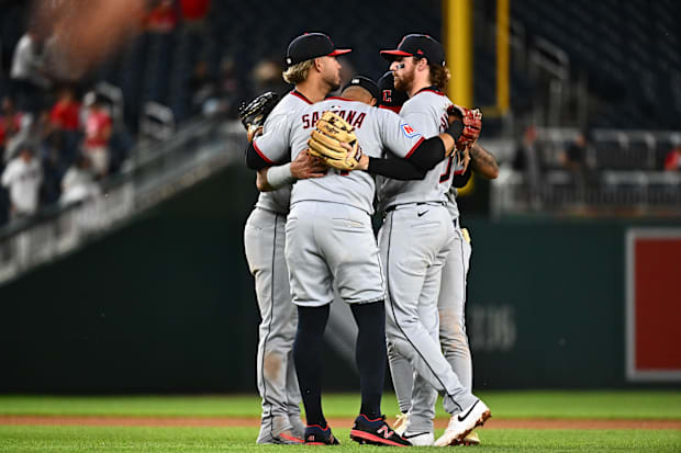 Guardians players celebrate a win