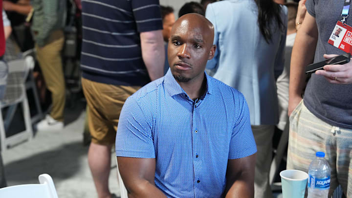 Mar 31, 2025; Palm Beach, FL, USA;  Houston Texans head coach DeMeco Ryans answers questions from the media during the NFL Annual League Meeting at The Breakers. Mandatory Credit: Jim Rassol-Imagn Images