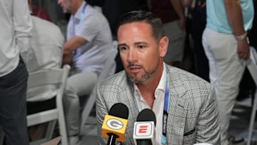 Apr 1, 2025; Palm Beach, FL, USA;  Green Bay Packers head coach Matt LaFleur answers questions from the media during the NFL Annual League Meeting at The Breakers. Mandatory Credit: Jim Rassol-Imagn Images