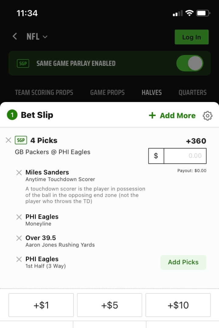 packers eagles parlay