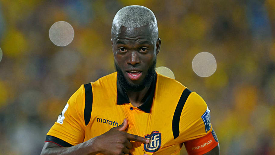 Enner Valencia celebrating a goal vs. Argentina.