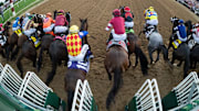 The field of horses rush out of the starting gate Saturday, May 4, 2024, during of the 150th running of the Kentucky Derby at Churchill Downs in Louisville, Kentucky.