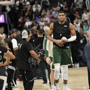 Jan 31, 2025; San Antonio, Texas, USA; Milwaukee Bucks forward Giannis Antetokounmpo (34) walks off the court after a defeat against the San Antonio Spurs at Frost Bank Center. Mandatory Credit: Scott Wachter-Imagn Images
