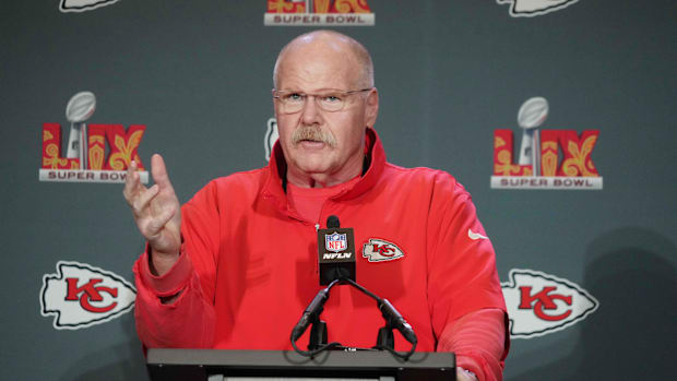 Kansas City Chiefs head coach Andy Reid speaks at a press conference in advance of Super Bowl LIX.
