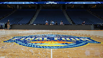 Apr 6, 2025; Tampa, FL, USA; Confetti is seen on the court after the national championship of the women's 2025 NCAA tournament between the South Carolina Gamecocks and the Connecticut Huskies at Amalie Arena. Mandatory Credit: Kirby Lee-Imagn Images