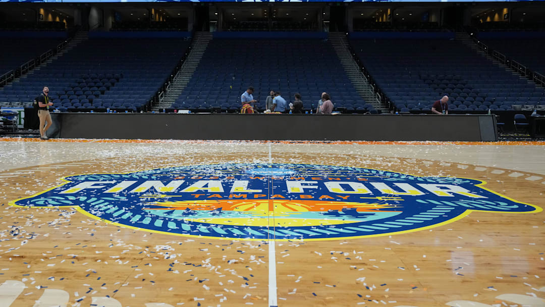 Apr 6, 2025; Tampa, FL, USA; Confetti is seen on the court after the national championship of the women's 2025 NCAA tournament between the South Carolina Gamecocks and the Connecticut Huskies at Amalie Arena. Kirby Lee-Imagn Images Apr 6, 2025; Tampa, FL, USA; Confetti is seen on the court after the national championship of the women's 2025 NCAA tournament between the South Carolina Gamecocks and the Connecticut Huskies at Amalie Arena. Kirby Lee-Imagn Images