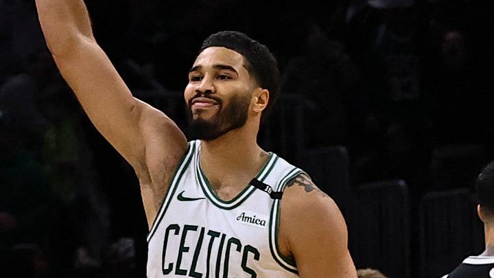 Oct 27, 2026; Boston, Massachusetts, USA; Boston Celtics forward Jayson Tatum (0) celebrates his game winning shot at the end of overtime to defeat the Brooklyn Nets at TD Garden. Mandatory Credit: Winslow Townson-Imagn Images