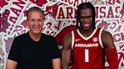 Arkansas Razorbacks recruit Jordan Smith with coach John Calipari during weekend official visit in Fayetteville, Ark.