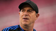 May 6, 2023; Santa Clara, California, USA; San Jose Earthquakes and Oakland Athletics owner John Fisher looks towards the pitch after a match against the Los Angeles FC at Levi's Stadium. Mandatory Credit: Darren Yamashita-Imagn Images
