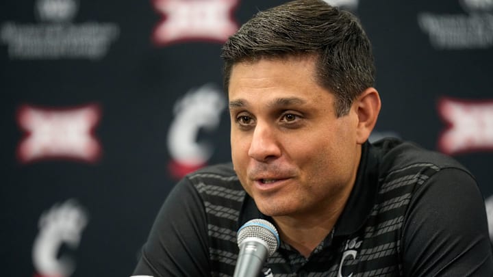 University of Cincinnati men’s basketball head coach Wes Miller speaks during a press conference at the University of Cincinnati on Tuesday, Sept. 16, 2025.