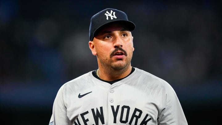 Jun 29, 2024; Toronto, Ontario, CAN; New York Yankees pitcher Nestor Cortes (65) looks on against the Toronto Blue Jays at Rogers Centre. Mandatory Credit: Kevin Sousa-USA TODAY Sports