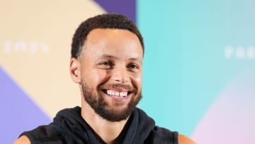 Jul 25, 2024; Paris, France; USA basketball player Stephen Curry talks to the media during a press conference. Mandatory Credit: Kirby Lee-USA TODAY Sports