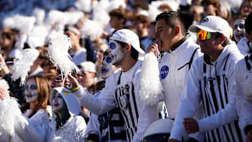 Penn State Nittany Lions react to a touchdown by Penn State Nittany Lions cornerback Zion Tracy (7)