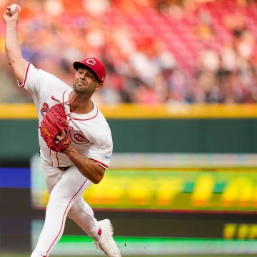 Cincinnati Reds pitcher Nick Martinez (28) throws a pitch in the second inning of the MLB National League game between the Cincinnati Reds and the Chicago Cubs at Great American Ball Park in downtown Cincinnati on Tuesday, July 30, 2024.