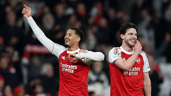 Arsenal could be without William Saliba (left) and Declan Rice (right) on Saturday night. Arsenal could be without William Saliba (left) and Declan Rice (right) on Saturday night.