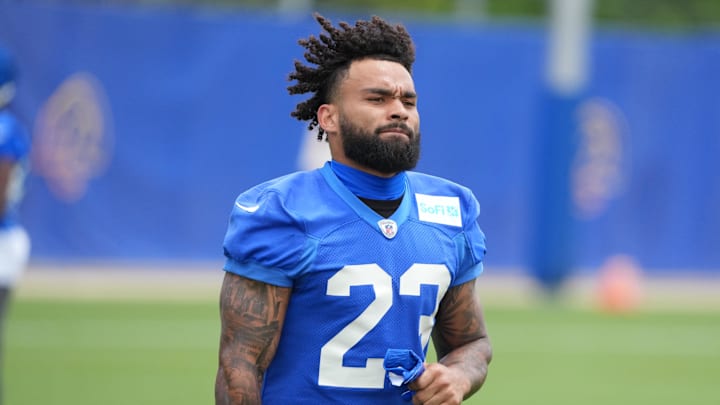 May 28, 2025; Woodland Hills, CA, USA; Los Angeles Rams running back Kyren Williams (23) runs out to the practice field during organized team activities at Rams Practice Facility. Mandatory Credit: Kirby Lee-Imagn Images May 28, 2025; Woodland Hills, CA, USA; Los Angeles Rams running back Kyren Williams (23) runs out to the practice field during organized team activities at Rams Practice Facility. Mandatory Credit: Kirby Lee-Imagn Images
