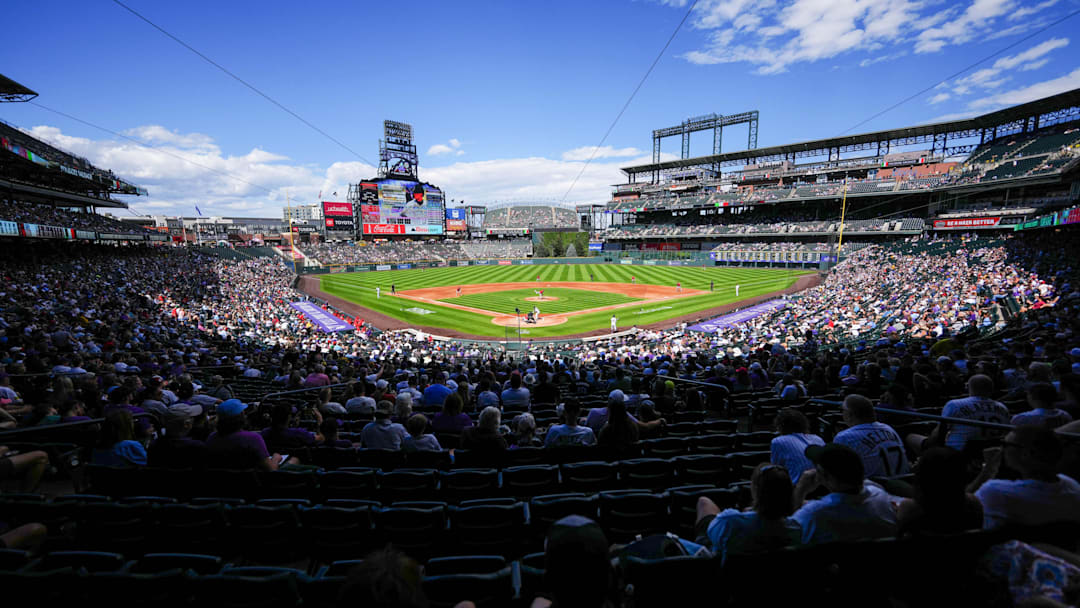 Sep 21, 2025; Denver, Colorado, USA; General wide angle view of Coors Field during the game between the Los Angeles Angels against the Colorado Rockies. 
