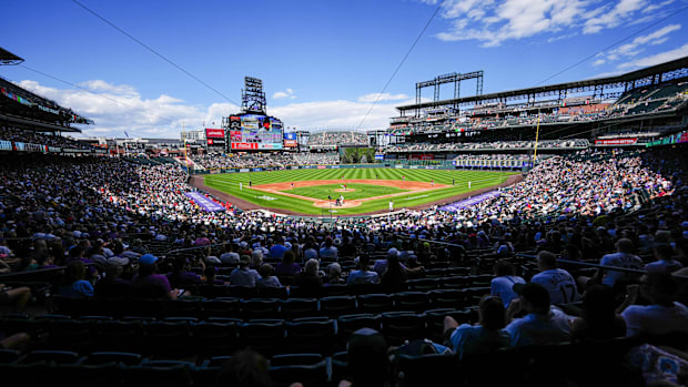 Behind home plate view of Coors Field. 