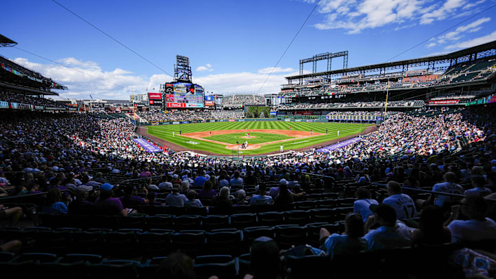 Sep 21, 2025; Denver, Colorado, USA; General wide angle view of Coors Field during the game between the Los Angeles Angels against the Colorado Rockies. Sep 21, 2025; Denver, Colorado, USA; General wide angle view of Coors Field during the game between the Los Angeles Angels against the Colorado Rockies.