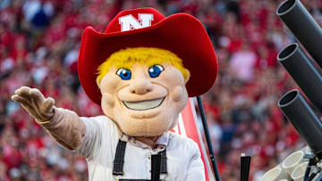 Nebraska Cornhuskers mascot Herbie Husker rides around the field between the first and second quarter against Northern Iowa.