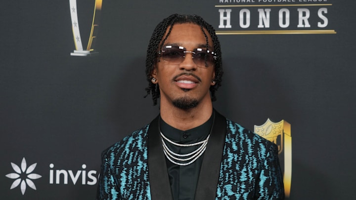 Washington Commanders star quarterback Jayden Daniels on the red carpet before Super Bowl LIX NFL Honors at Saenger Theatre. Washington Commanders star quarterback Jayden Daniels on the red carpet before Super Bowl LIX NFL Honors at Saenger Theatre.
