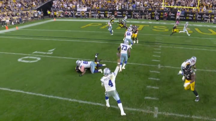 Dallas Cowboys QB Dak Prescott throws a go-ahead touchdown pass to Jalen Tolbert against the Pittsburgh Steelers. Dallas Cowboys QB Dak Prescott throws a go-ahead touchdown pass to Jalen Tolbert against the Pittsburgh Steelers.