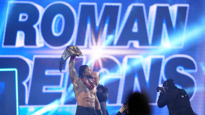 Apr 6, 2024; Philadelphia, PA, USA; The Rock & Roman Reigns vs. Cody Rhodes & Seth Rollins during Wrestlemania XL Saturday at Lincoln Financial Field. Mandatory Credit: Joe Camporeale-USA TODAY Sports