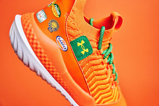 Bryce Harper's orange Under Armour shoes.