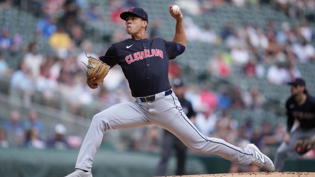 Joey Cantillo throws a pitch 