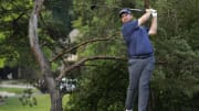 Jun 6, 2024; Dublin, Ohio, USA; Shane Lowry plays his shot from the second tee during the first round of the Memorial Tournament at Muirfield Village Golf Club. Mandatory Credit: Adam Cairns-USA TODAY Sports