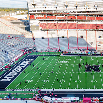 Tom Osbourne Field before the game between the Nebraska Cornhuskers and the Southern California Trojans at Memorial Stadium. 