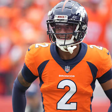 Sep 10, 2023; Denver, Colorado, USA; Denver Broncos cornerback Pat Surtain II (2) reacts in the first quarter against the Denver Broncos at Empower Field at Mile High. 