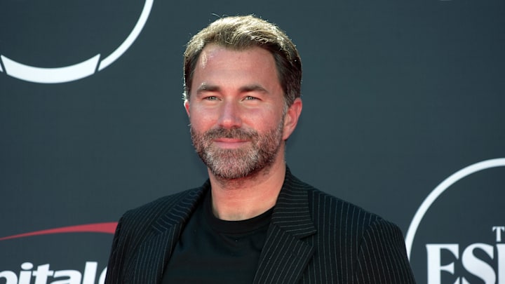 Jul 12, 2023; Los Angeles, CA, USA; Matchroom Sport chairman Eddie Hearn arrives on the red carpet before the 2023 ESPYS at the Dolby Theatre. Mandatory Credit: Kirby Lee-Imagn Images
