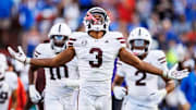 Mississippi State Safety Brylan Lanier (#3) during the game between the Florida Gators and the Mississippi State Bulldogs at Ben Hill Griffin Stadium in Gainesville, FL.
