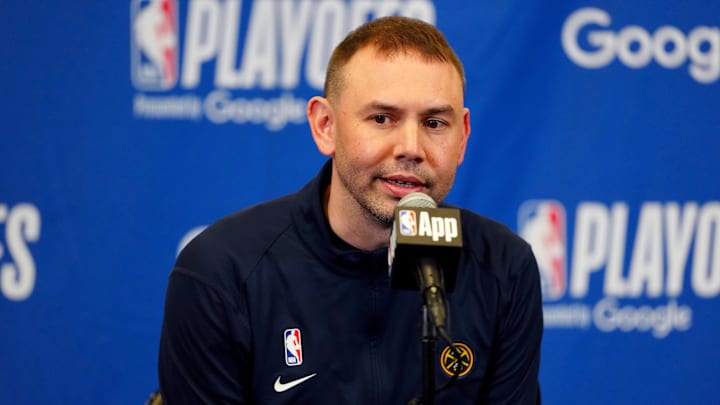 Denver Nuggets interim head coach David Adelman speaks before the game against the LA Clippers during game seven of first round for the 2025 NBA Playoffs. Denver Nuggets interim head coach David Adelman speaks before the game against the LA Clippers during game seven of first round for the 2025 NBA Playoffs.