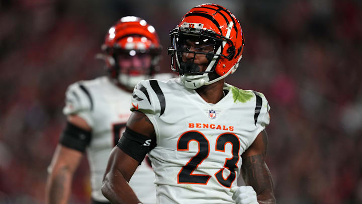 Cincinnati Bengals safety Dax Hill (23) reacts to a tackle for loss in the third quarter during a Week 15 NFL game against the Tampa Bay Buccaneers, Sunday, Dec. 18, 2022, at Raymond James Stadium in Tampa, Fla. The Cincinnati Bengals won, 34-23. The Cincinnati Bengals improved to 10-4 on the season.
Nfl Cincinnati Bengals At Tampa Bay Buccaneers Dec 18 0085