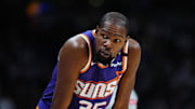 Dec 23, 2024; Denver, Colorado, USA; Phoenix Suns forward Kevin Durant (35) during the second half against the Denver Nuggets at Ball Arena. Mandatory Credit: Ron Chenoy-Imagn Images